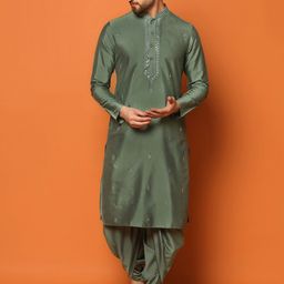KISAH Mandarin Collar Geometric Embroidered Mirror Work Regular Kurta with Dhoti Pants-42