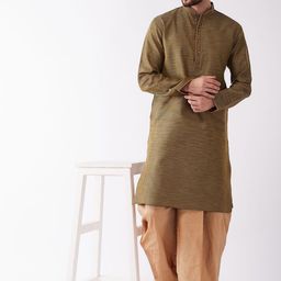 VASTRAMAY Micro Ditsy Printed mandarin Collar Straight Kurta With Dhotipants-image-3
