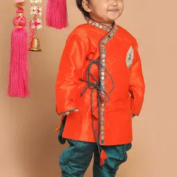 VASTRAMAY Boys Ethnic Embroidered Angrakha Mirror Work Kurta with Dhoti Pants-picture-55
