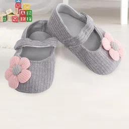 Baby Moo Infant Girls Grey & Peach-Coloured Floral Applique Booties-image-64