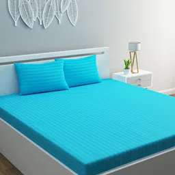 HOME AFFAIRS Turquoise Blue Striped 210 TC Cotton 1 King Bedsheet with 2 Pillow Covers-picture-41