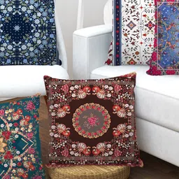 AEROHAVEN Brown & Green Set of 5 Ethnic Motifs Square Cushion Covers-44