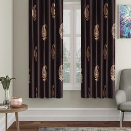 Home Sizzler Set of 2 Brown & Beige Ethnic Motifs Window Curtain-43