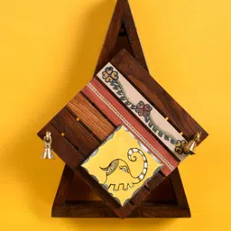 AAKRITI ART CREATIONS Brown & Yellow Printed Wooden Wall Lamp-image-21