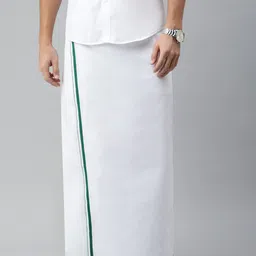 WHITE HEART Men White Solid Pure-Cotton Dhotis-image-101