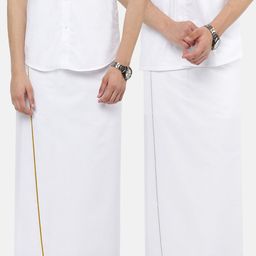Ramraj Men Pack of 2 Pure Cotton Single Layer White Solid Veshti with border-3