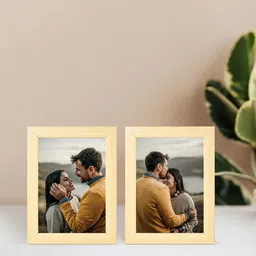 Golden Peacock Set Of Rectangular Solid Table-Top Photo Frames - Cream Colour image 1