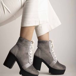 Shoetopia Girls Grey Suede Wedge Heeled Boots-image-66