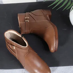 TRASE Women Brown Solid Heeled Boots-image-7