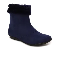 Bruno Manetti Women Navy Blue High-Top Suede Flat Boots-29