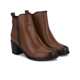 Delize Women Tan Solid Block Heel Biker Boots-image-96