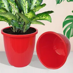 Kuber Industries Red & White 5 Pieces Balcony Textured Planters-71