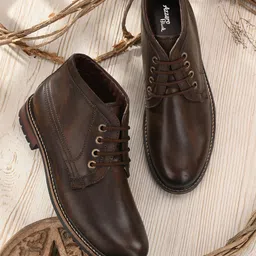 Azzaro Nlack Men Coffee Brown Solid High-Top Flat Boots-4
