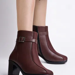 Shoetopia Women Buckle Detail Block Heeled Boots-38