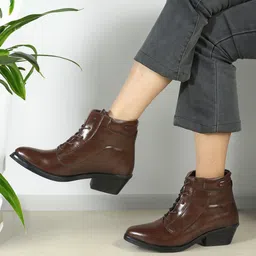 ELLE Women Block-Heeled Leather Winter Boots-21