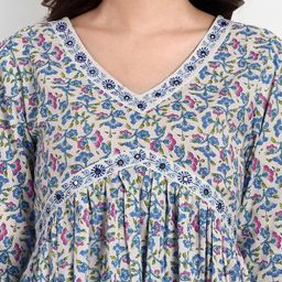 Krati Creations Printed Empire Mirror Work Pure Cotton Kurta With Trousers & Dupatta image 2