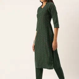 KALINI Regular Thread Work Kurta with Trousers image 4