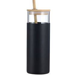 WELOUR Black Glass Tumbler With Bamboo Straw 400 ML-image-84