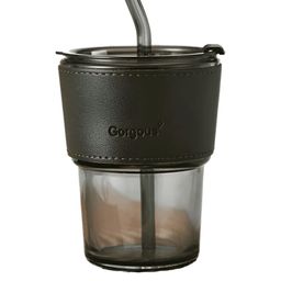 WELOUR Black Glass Tumbler With Straw 400 ML-28
