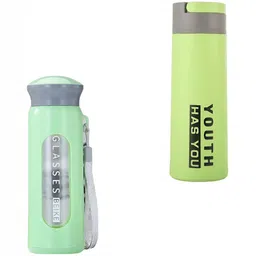 WELOUR Green & Grey 2 Pieces Typography Printed Glass Water Bottles 380 ml-image-58