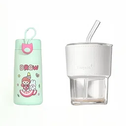 WELOUR Green & Transparent 2 Pieces Glass Water Bottles 300 ml Each-image-26