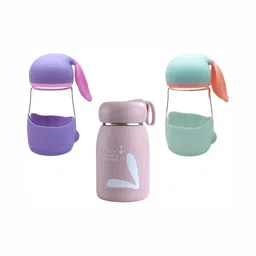 WELOUR Purple & Green 3 Pieces Glass Water Bottles 340 ml Each-image-82