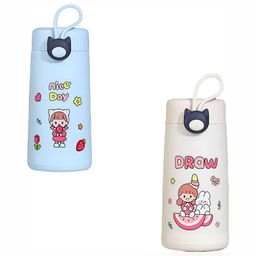 WELOUR Blue & White 2 Pieces Graphic Printed Glass Water Bottles 300 ml Each-image-57