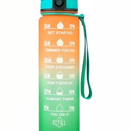 WELOUR Orange and Green Glass Water Bottle 1L-47