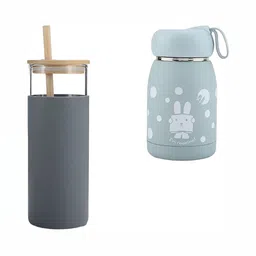 WELOUR Grey & White 2 Pieces Cartoon Characters Printed Glass Water Bottles 500 ml-11