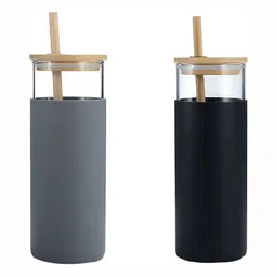 WELOUR Grey & Black 2 Pieces Glass Water Bottles 500 ml-image-98