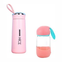 WELOUR Orange & Pink Glass Water Bottle 500ml-image-3