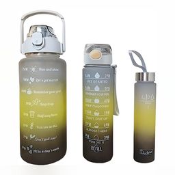 WELOUR Grey & Yellow 3 Pieces Typography Printed Glass Water Bottle 2 L-image-22