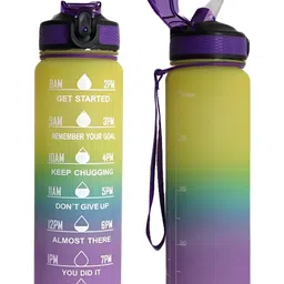 WELOUR Green & Purple 2 Pieces Printed Water Bottles 1 L Each-image-47
