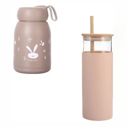 WELOUR Pink & Brown 2 Pieces Typography Printed Glass Water Bottles 500 ml Each-image-93
