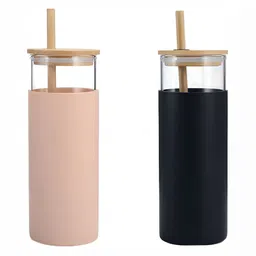WELOUR Peach & Black 2 Pcs Glass Water Bottle 500 ml Each-image-36