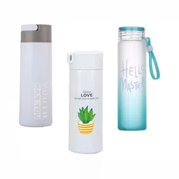 WELOUR Blue & Grey 3Pcs Printed Glass Water Bottles 500ml Each-image-43
