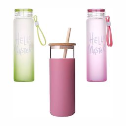 WELOUR Green & Pink 3 Pieces Typography Printed Glass Water Bottle 500 ml-12