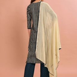 Anouk Ethnic Motifs Printed Regular Thread Work Pure Cotton Kurta with Pyjamas & Dupatta image 3