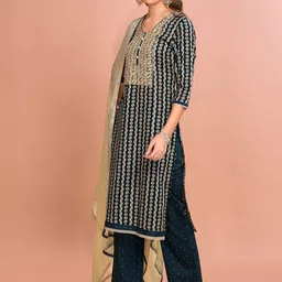 Anouk Ethnic Motifs Printed Regular Thread Work Pure Cotton Kurta with Pyjamas & Dupatta image 4