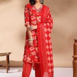 Anouk Floral Printed V Neck Three-Quarter Sleeves Pure Cotton Kurta Set-image-83