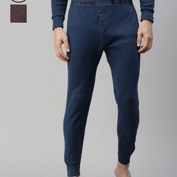 Lux Cottswool Men Blue & Brown Pack Of 2 Ribbed Joggers Thermal Bottoms-5
