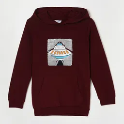 Fame Forever by Lifestyle Boys Burgundy Printed Pure Cotton Hooded Sweatshirt-image-56