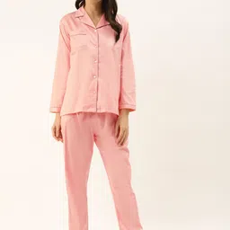 Rapra The Label Women Peach-Coloured Pure Cotton Solid Night Suit with Eye Mask-image-42