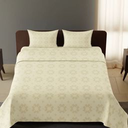 Synergized Cotton Beige Geometric 300 TC King Bedsheet with 2 Pillow Covers-image-98