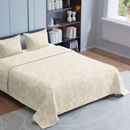 Synergized Cotton Off White Geometric 300 TC King Bedsheet with 2 Pillow Covers-image-76