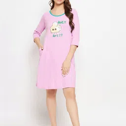 Clovia Graphic & Typography Printed Pure Cotton Short Nightdress-image-83