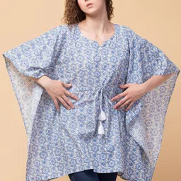 Hive91 Blue & White Printed Longline Kaftan Top-image-43