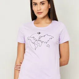 Fame Forever by Lifestyle Women Purple Pure Cotton Printed T-shirt-picture-39