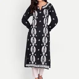 Indiankala4u Ethnic Motifs Embroidered Chikankari Straight Kurta-picture-36