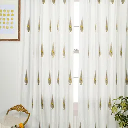 Tranquebar Home Yellow & White 2 Pieces Printed Room Darkening Cotton Door Curtains-image-70